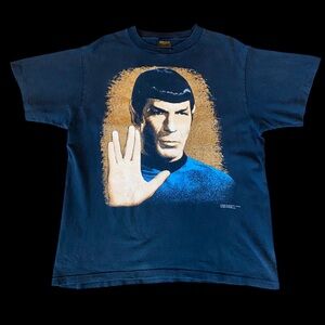 VTG 1991 Star Trek Paramount Spock Live Long Prosper Tee Shirt Black Sz L Faded